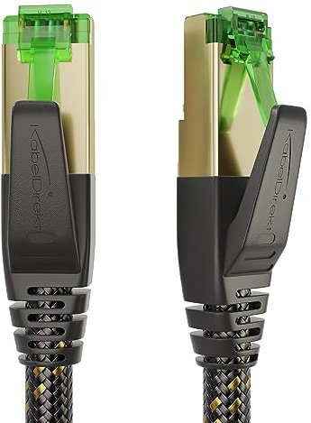 KabelDirekt – Cavo Ethernet CAT7 con tripla schermatura ultra sicura e rivestimento in nylon flessibile – 1,5 m – Cavo di rete/LAN (10Gbps, massima velocità della fibra ottica, RJ45, per XBO/PS5)