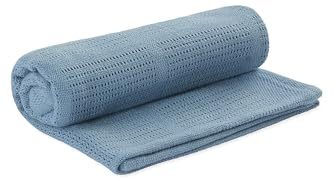 MORI Cellular Blanket Dark Blue Organic Cotton Bamboo 70x100cm Lightweight Breathable for Newborn Durable Comfortable Swaddle Ideal for Cot Crib Moses Basket Pram or Travel