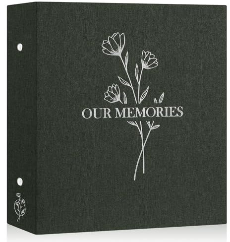 Lanpn Fotoalbum 10x15 1000, Extra Großes XXL Leinen OUR MEMORIES Einstecken Einsteckalbum für Hoch und Querformat Fotos Bilder Grün