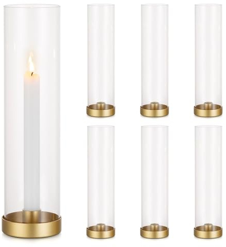 Romadedi Kerzenständer Stabkerze Gold, 6er Set mit Abnehmbarer Glaszylinder