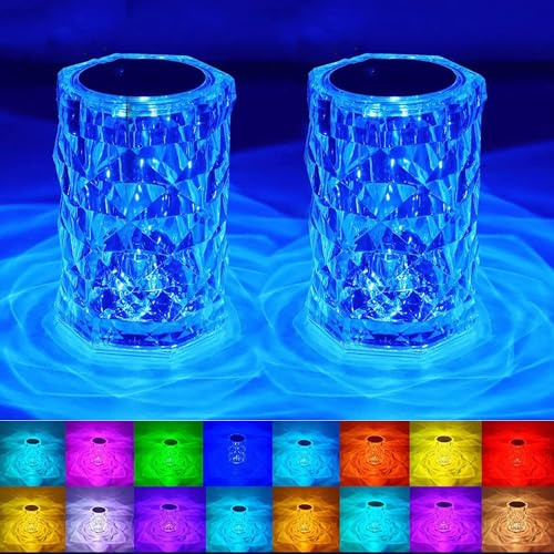 2 Stück LED Kristall Tischlampe,Touching Control Rose Crystal Lampe