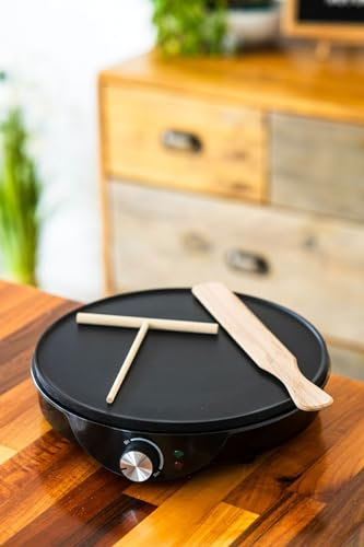 Marco Paul - Máquina eléctrica antiadherente de 12 pulgadas para crepes con herramientas, 1000 vatios de temperatura ajustable, sartén eléctrica para crepes, tortillas, Chapati Roti, máquina para