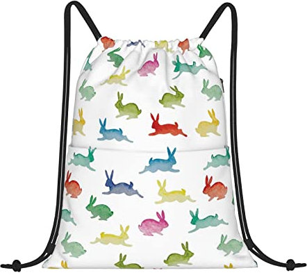 LAMAME Kaninchen in verschiedenen Posen Springen Laufen gedruckt Kordelzug Rucksack Casual Sport Rucksack Neutral Turnbeutel, Kaninchen in verschiedenen Posen, springen und laufen, One size