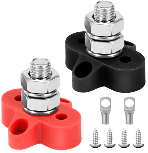 QIMEI-SHOP Morsettiera di Distribuzione dell'alimentazione della Batteria M10 Morsettiera Batteria BusBar 12V-48V per Auto Camion Camper Barca Rosso e Nero 2 Pezzi