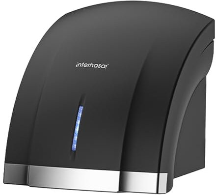 interhasa! Asciugamani Automatico con sensore a infrarossi per Il Bagno di casa, Extra Silenzioso, Basso Rumore (40 Db), Asciugamani a Parete, Coperchio Compatto in ABS,1800W (Nero)