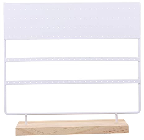 GALPADA Supporto Per Orecchini e Porta Orecchini Pratico in Ferro Bianco Base in Legno, Espositore a Tre Livelli Adatto Per Esposizioni, Camere Da Letto e Soggiorni