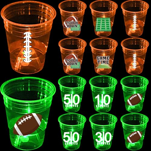 mishunyus 24 Pcs Glow Football Cups Decorations, Superbowl Party Decorations, Tailgate Events for Ideal Party Supplies & Party Favors, Sports Birthday Party (16 oz)