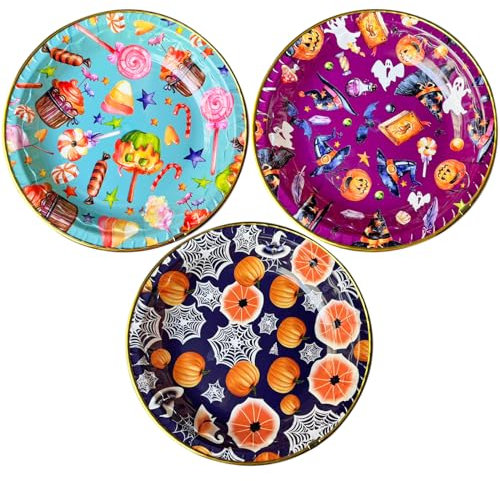 KEELYY 3Pcs Dekoteller Halloween, 22cm Ø Halloween Teller Wiederverwendbar, dekorative Servierplatten mit Halloween Motiven, Snackschale für Halloween, Mottoparty, Kindergeburtstag