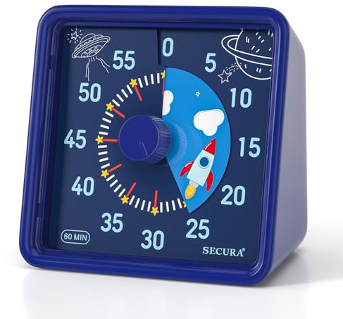 Secura 60-Minute Visual Timer for Kids, Time Clocks, Countdown Timer for Office Kitchen, Classroom Timer for Kids, Silent Time Management Tool (Navy Blue & Navy Blue)