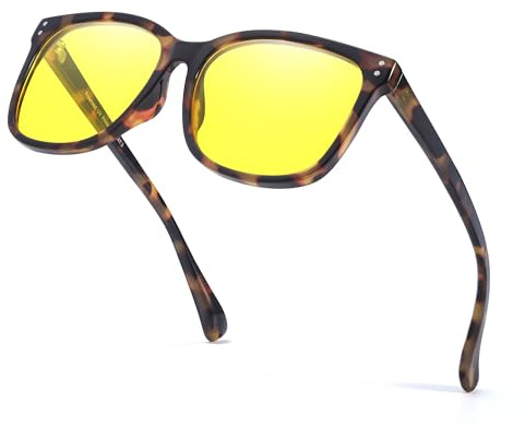 Myiaur Lunettes de vision nocturne polarisées pour femme avec lentille jaune anti-éblouissement Plaquettes nasales monobloc pour une vision plus claire Monture carrée élégante