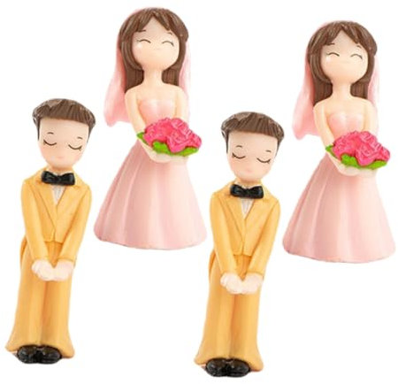 ANDRESLAD 2 Paare Miniaturhochzeitsfiguren Bonsaidekoration Romantisches Paarornament Für Selbstgemacht Kuchen Hochzeitstisch Geschenk Kunststoff Rosa