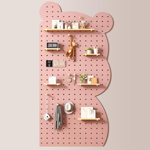 SCBTGKLN Panneau Perforé, Panneau Perforé Mural, Pegboard, Rangement Outils Mural, Panneau Mural Outils, Panneau Perforé Mural Mignon, avec Étagères et Crochets, for Le Bureau à Domicile(Pink)