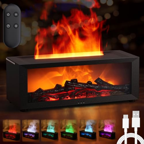 Flammen Aroma Diffuser,Diffuser Ätherische Öle mit 7-Farben-Licht,Luftbefeuchter Flame Diff-User mit Fernbedienung, Duftöl Diff-User mit Timer,Wasserlose Abschaltautomatik für Zuhause Büro Yoga