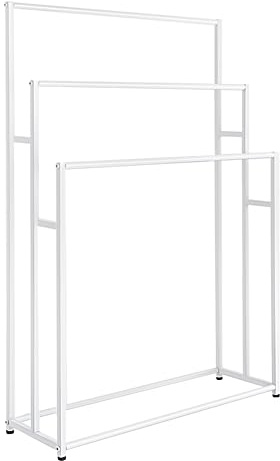 Weiß freistehender Handtuchhalter, 3 Stufiger Bodenstehender Handtuchhalter Deckenständer Badetuchständer Standhandtuchhalter, für Schlafzimmer Bad Pool 75 * 25cm