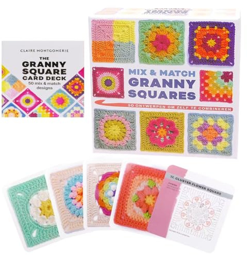 Mritrit Libro de Granny Square Crochet, 50 Unidades Tarjetas de Ganchillo Kit Principiantes, Patrones Grannys Crochets, Set Granny Squares Card Deck Mix Match para Café, Parque o ¡De Viaje