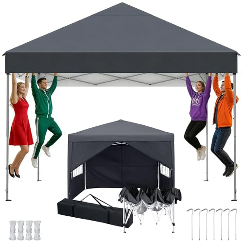 Pavillon 2.5x2.5 Höhenverstellbar-3, Faltpavillon Wasserdicht Stabil, Pop-up Faltbar Partyzelt mit 4 Seitenteilen Winterfest, Gartenpavillon UV Schutz 50+, Zelt für Strand Hochzeit Camping, Anthrazit