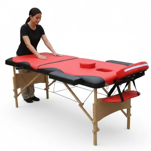 Mucola Massageliege Massagetisch 2 Zonen klappbar bis 250 kg Rot Schwarz