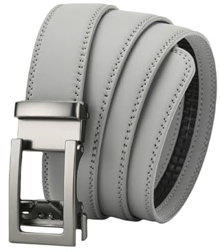 CMZYBBD Cintura Uomo Cintura di Fibbia Automatica in Pelle Vera da Uomo - Elegante Cintura Casual E Formale per Abiti, Jeans, Pantaloni - Design Classico Regolabile-grigio-125 Cm