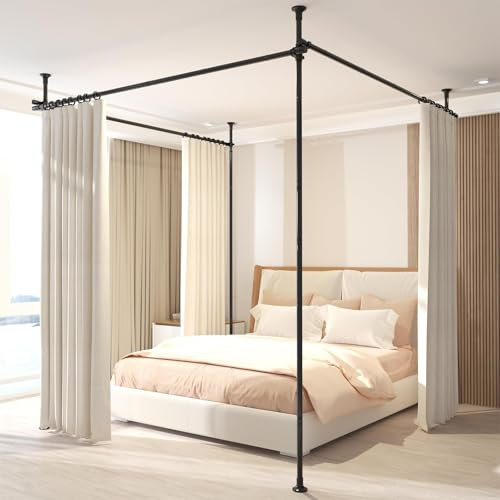 DAKEPOLE Paravent 3 pièces - Tringle à rideaux flexible et réglable - Séparateur de pièce ou tringle à rideau - Brise-vue pour salon, chambre à coucher - 420 x 317 cm (l x H) - Noir