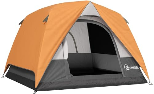 Outsunny 3-4 Person Camping Tent Easy Set Up Dome Tent Orange/Grey