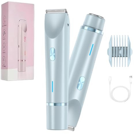 2-In-1 Dual Head Shaver Rasierer, Intimrasierer für Frauen, Damenrasierer Elektrisch, Ipx7 Wasserdicht Nass Und Trockenrasierer Mit Abnehmbarem Kopf für Damen (Blau)