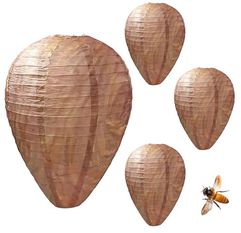 Wasp Nest Decoy, Fake Wasp Nest, 4 Pack Wasps Deterrent Outdoor Hanging, Realistic Fake Wasps Nest for Home and Garden Outdoors Use