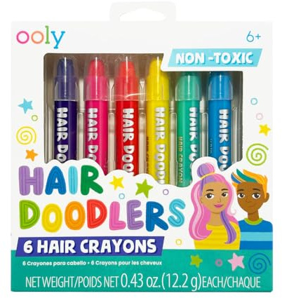 OOLY Hair Doodlers, 6 Temporary Hair Colour Crayons, Rainbow, Non-Toxic