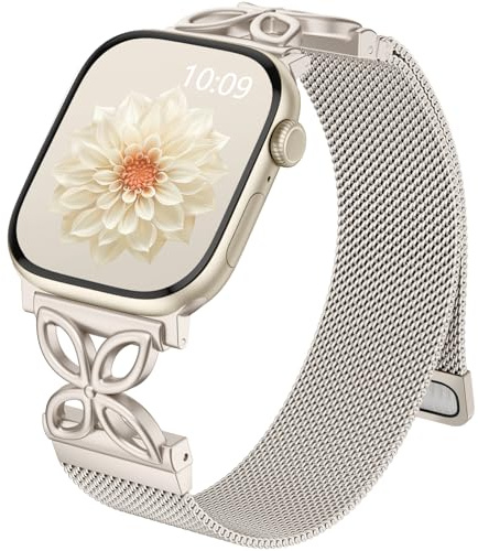 Epova Metallarmband Kompatibel mit Apple Watch 10 Armband 42mm 38mm 41mm 40mm Damen - Mesh Edelstahl Magnetisch Ersatzarmband für iWatch Series 11 10 9 8 7 6 5 4 3 2 1 SE 3, Polarstern