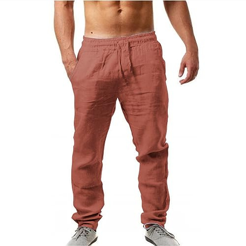 Pantalones de tela fina para hombre, color sólido, transpirable, algodón, lino, pantalones casuales sueltos para hombre