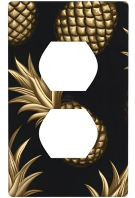 YYHWHJDE Placa de pared de doble enchufe con fondo de piña dorada, resistente a roturas y duradera, 4.5 x 2.75 pulgadas