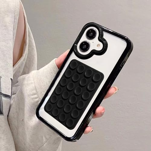 Yhsvie Custodia Trasparente per iPhone 16 Ultra Sottile Cellulare Ventosa Rimovibile Custodia Clear Silicone Sntiurto Case Protettiva TPU Bumper Cover - Nero