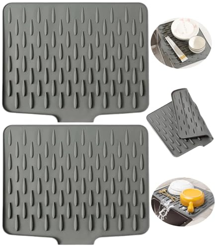 LCOUACEO droppmatta servis 2 stycken läckagesäkert silikonskydd med effektiv vattenomledning och halkfri design, droppmatta, diskbänk för diskbänk och bänkskivor