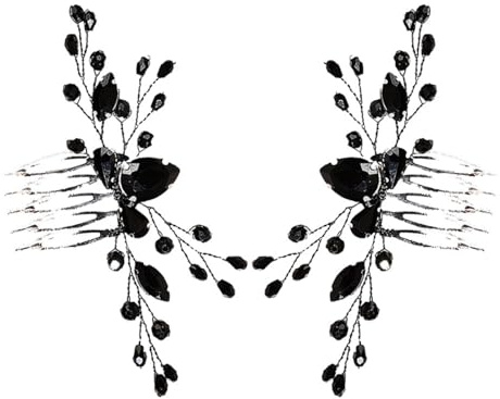 Hemobllo 2 Stück Schwarzer Haarkamm Teiliges Vintage Brautschmuck mit Funkelnden Kristallen Leichter Hochzeit Haarschmuck für Braut und Brautjungfern Eleganter Seitenkamm Passend zu