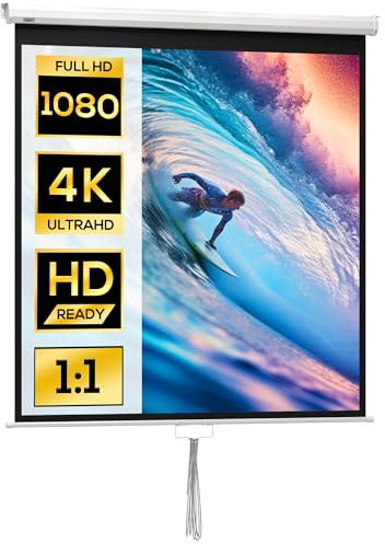 HOMCOM Pantalla de Proyector Manual 85 Pulgadas Pantalla de Proyección Portátil Formato 1:1 para Interior y Exterior Cine en Casa Patio 146x146 cm Blanco