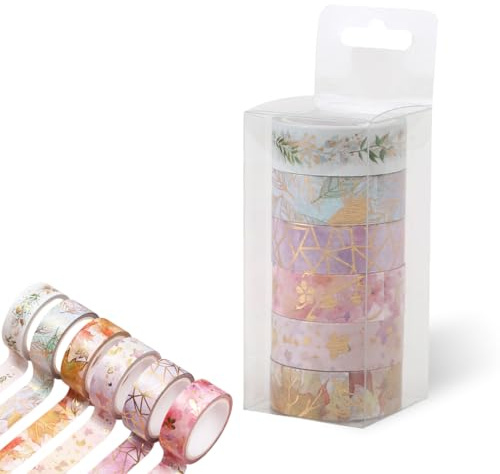 HABNI 6 Rollos Washi Tape Set cinta adhesiva Decorativa Washi Glitter Adhesivo de Cinta Decorativa para DIY Crafts Scrapbooking(1,5cm × 5m / Rollo)