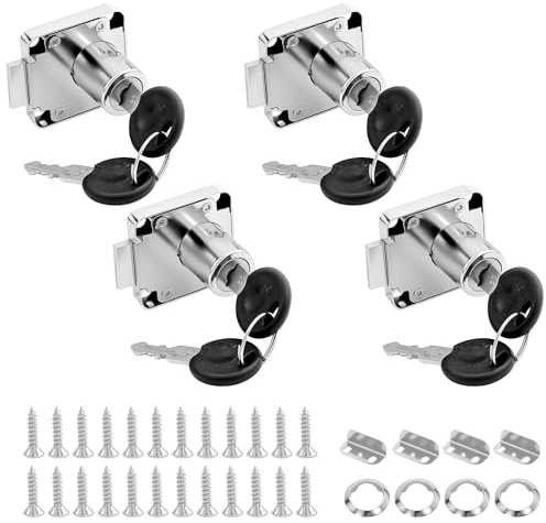 4 Piezas Cerradura Taquilla, Cerradura Armario con Llave, Acero Inoxidable Cerraduras para Armarios, Cerradura Cajon para Cajones y Armarios, cerradura para muebles