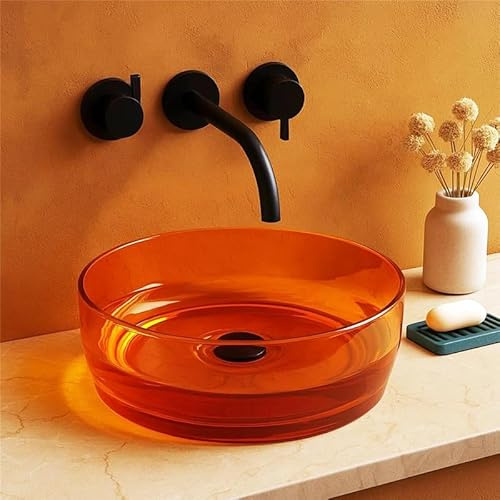 exagonshop Lavabo 40 cm ciotola da appoggio Ischia in resina ambra