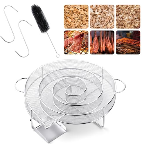 BAIWANT Generatore di Fumo Freddo in Acciaio Inossidabile per Affumicatura a Freddo e Caldo, per Barbecue e Affumicatore per Salmone Bistecca Salsiccia Con Ganci e Spazzola (Rotondo)