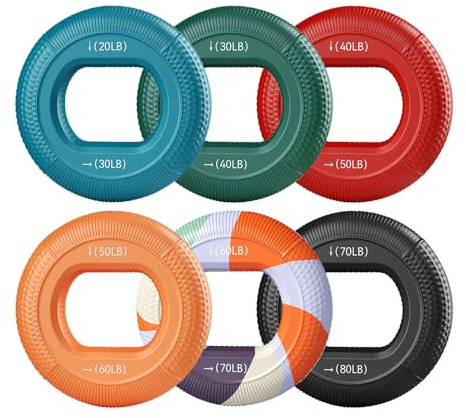 Grifftrainer-Ringe - 6 Stück Silikon Handtrainer Set mit 7 Widerstandsstufen für Muskeltraining, für Progressives Training, Ergotherapie, Krafttraining, Stress Relief, Sportler, Klettern(20-80lb)