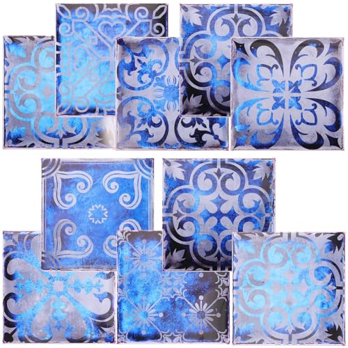 IWOWHERO Lot de 10 Stickers Carrelage Auto-Adhésifs 20X20 CM Autocollants Muraux et Sols Résistants Motif Vintage pour Décoration Intérieure la Cuisine Salle de Bain et Salon