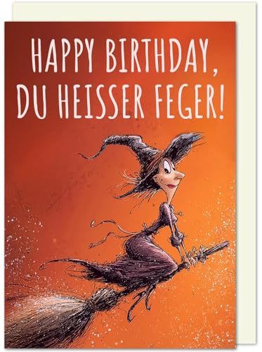 KönigsAtelier® Lustige Premium-Geburtstagskarte für Frauen „Happy Birthday, du heißer Feger“ – freche Klappkarte mit Humor, hochwertig gedruckt inklusive Umschlag