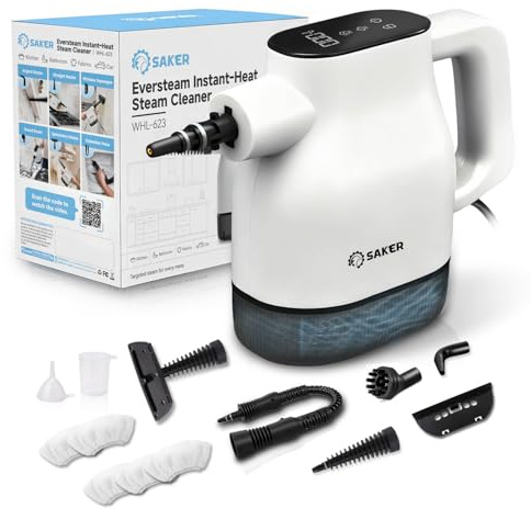 Saker EverSteam Instant-Heat Steam Cleaner for Home,15s Heat-up Handheld Steam Cleaner, Lightweight Portable Continuous Refill Steamer for Deep Cleaning of Floor, Car and Kitchen