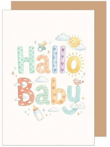 Edition Seidel Biglietto di auguri per nascita con busta, biglietto di auguri per nascita, biglietto di auguri, scritta in lingua tedesca (E334 SW026)
