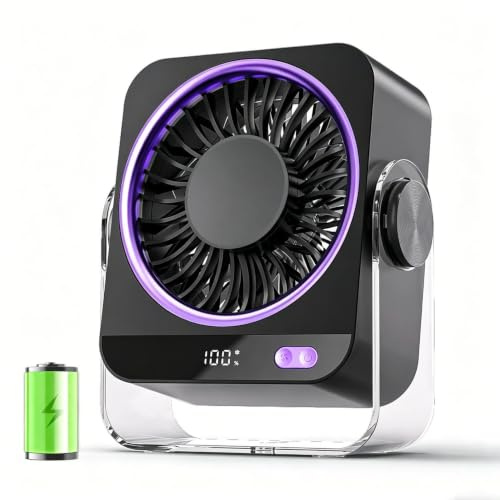 FGHB Ventilador Portatil, Ventilador USB Batería Recargable de 4000 mAh, Ventilador de Mesa Silencioso 180° Ajustable, Mini Ventilador 5 Velocidades para Hogar, Oficina y Exteriores