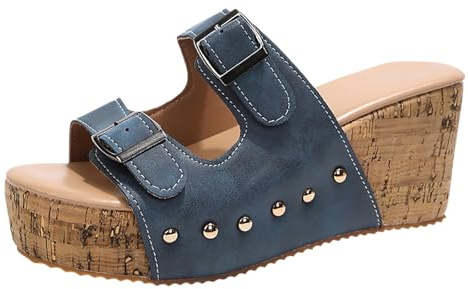 Generisch Sandals WomenFashionable Women's Sandals with Thick Sole Non-Slip Tread for Everyday - Elegant Beach Shoes with Toe Space, Comfortable Fit, blue, 8 UK