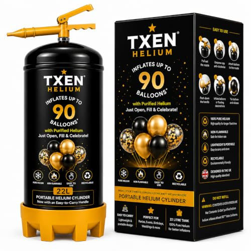 TXEN Helium Tank for Balloons, Disposable Helium Cylinder, Inflates Up to 90 Balloons, 22L Portable Pure Helium with Easy Fill Nozzle for Birthday, Wedding, Baby Shower & Party Decorations