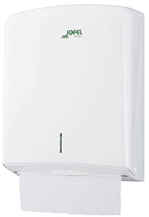 Jofel - Handtuchspender, Gesichtshandtuch, Wandhandtuchspender, bis zu 600 Zick-Zack-Handtücher, Hygienisch, Hochwertiges ABS-Gehäuse, Azure AH33700,Weiß