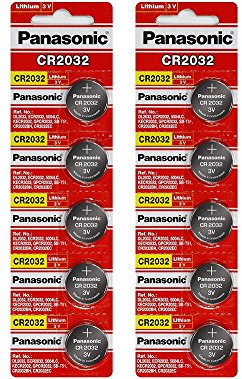 Panasonic CR2032 Lithium 3 Volt Battery, 5 Count (Pack of 2)