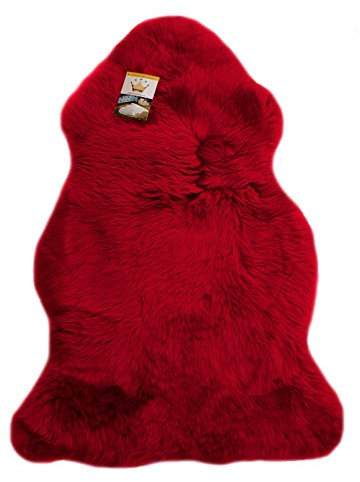 Reissner Lammfelle | Finn DF-95-ROT | Echtes Merino Schaffell | Naturform | hoch-/langflorig | Dekofell Couchauflage Bettvorleger Teppich | rot 95cm