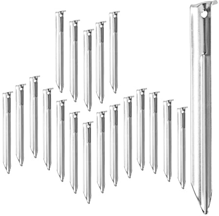 Relaxdays Zeltheringe 20er Set, V-förmig, stabil, mit Öse, Widerhaken, 18 cm Hering für Zeltbefestigung, Stahl, Silber | Widerhaken, 18 cm Hering für Zeltbefestigung, Stahl